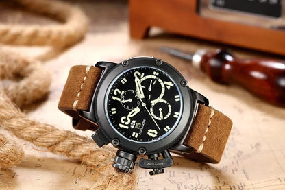 Automatic Watches for Men Mechanical Self Wind Genuine Leather Multifunction Date Boat Month Gold Bronze U Reloj Hombre Baratos