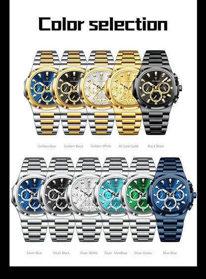 POEDAGAR Business Man Wristwatch Date Chronograph Waterproof Luminous Luxury Men Watch Stainless Steel Quartz Men's Watches Male