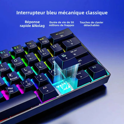 New Portable Compact 61 Keys 3-Mode Mechanical Keyboard RGB Backlit Brown Switch Wireless Bluetooth Gaming Office Keyboard