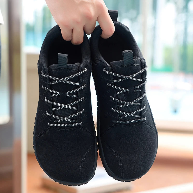 Zapatos de cuero de ante y tejido PU con puntera ancha, antideslizantes, para senderismo, trabajo, deporte masculino y caminatas al aire libre para mujer