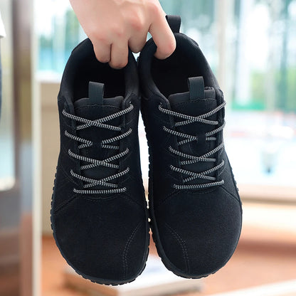 Zapatos de cuero de ante y tejido PU con puntera ancha, antideslizantes, para senderismo, trabajo, deporte masculino y caminatas al aire libre para mujer