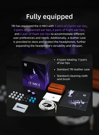 TRI I3 MK3 3rd-Gen Planar+BA+DD Hybrid Flagship HIFI In-EarEarphones Headphones High Resolution Wired Earbuds