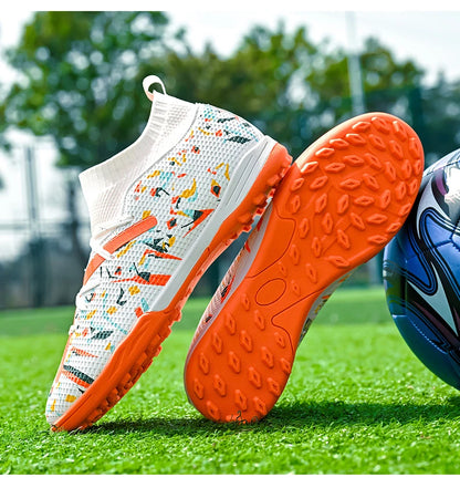 Botas de fútbol LiXingMing para hombre, blancas, profesionales, de caña alta, tacos de fútbol society, calzado de fútbol antideslizante para partido y entrenamiento