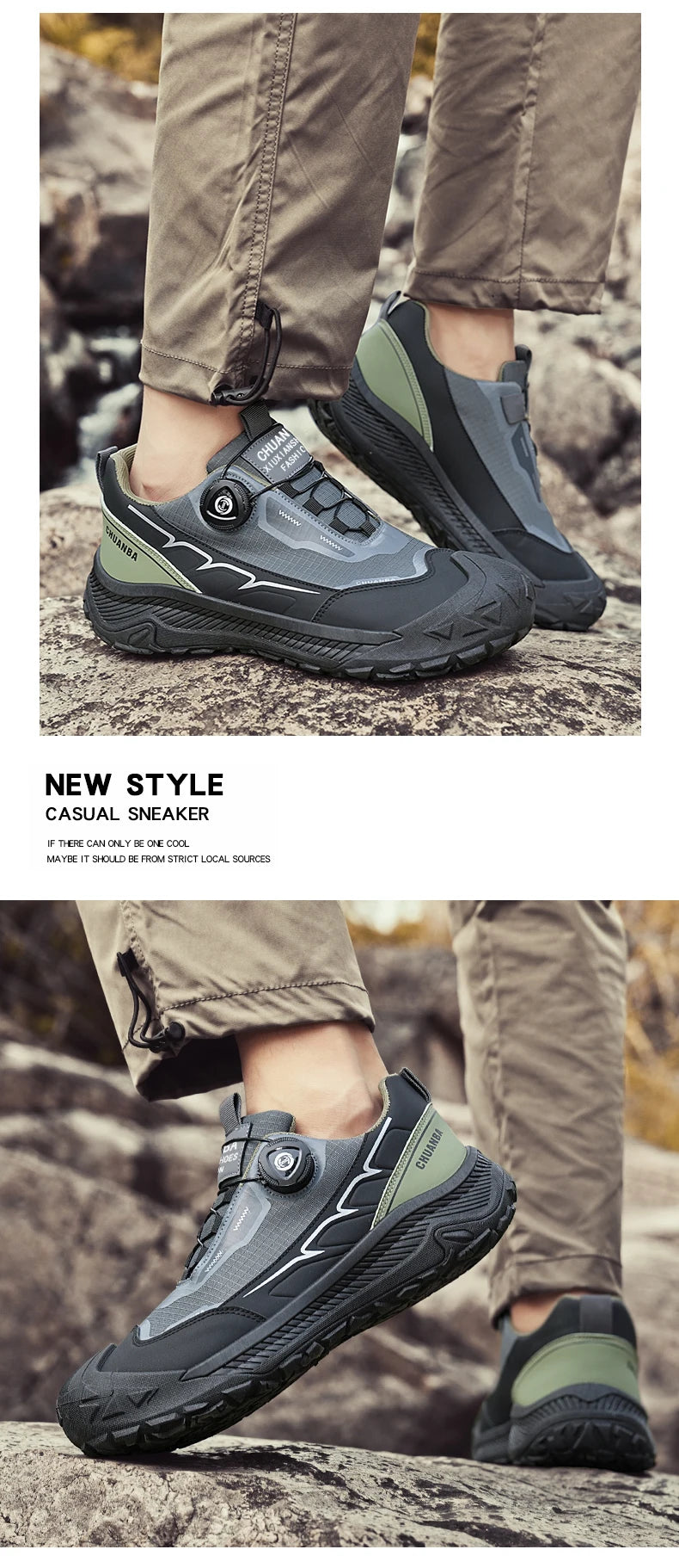 Rotary Buckle Men's Trekking Sneakers Outdoor Platform Hiking Shoes Men Sports Shoes Comfortable Non-slip Climbing Walking Shoes