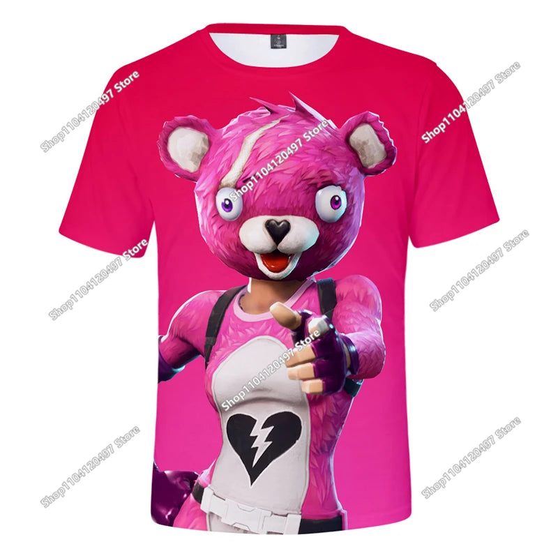 T-shirt estiva Fortnite per adulti e bambini con stampa digitale 3D, vestibilità ampia, taglie grandi, maniche corte