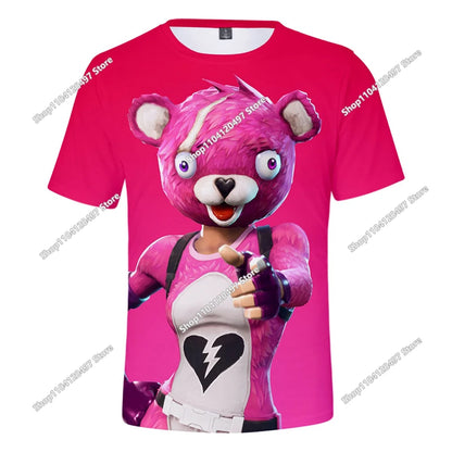 T-shirt estiva Fortnite per adulti e bambini con stampa digitale 3D, vestibilità ampia, taglie grandi, maniche corte