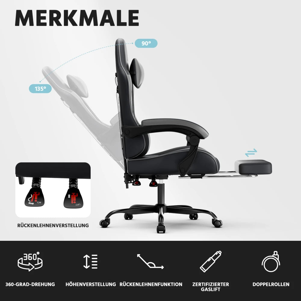 Ergonomic Computer Gaming Chair with Waist Support, Breathable PU Leather Office Chair, Seat Height and Backrest Adjustable