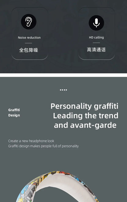 New Graffiti Wireless Overhead Headset with Mic LED Light LX-8686 High Quality TF Card Bluetooth Headphones for PC Gaming Child