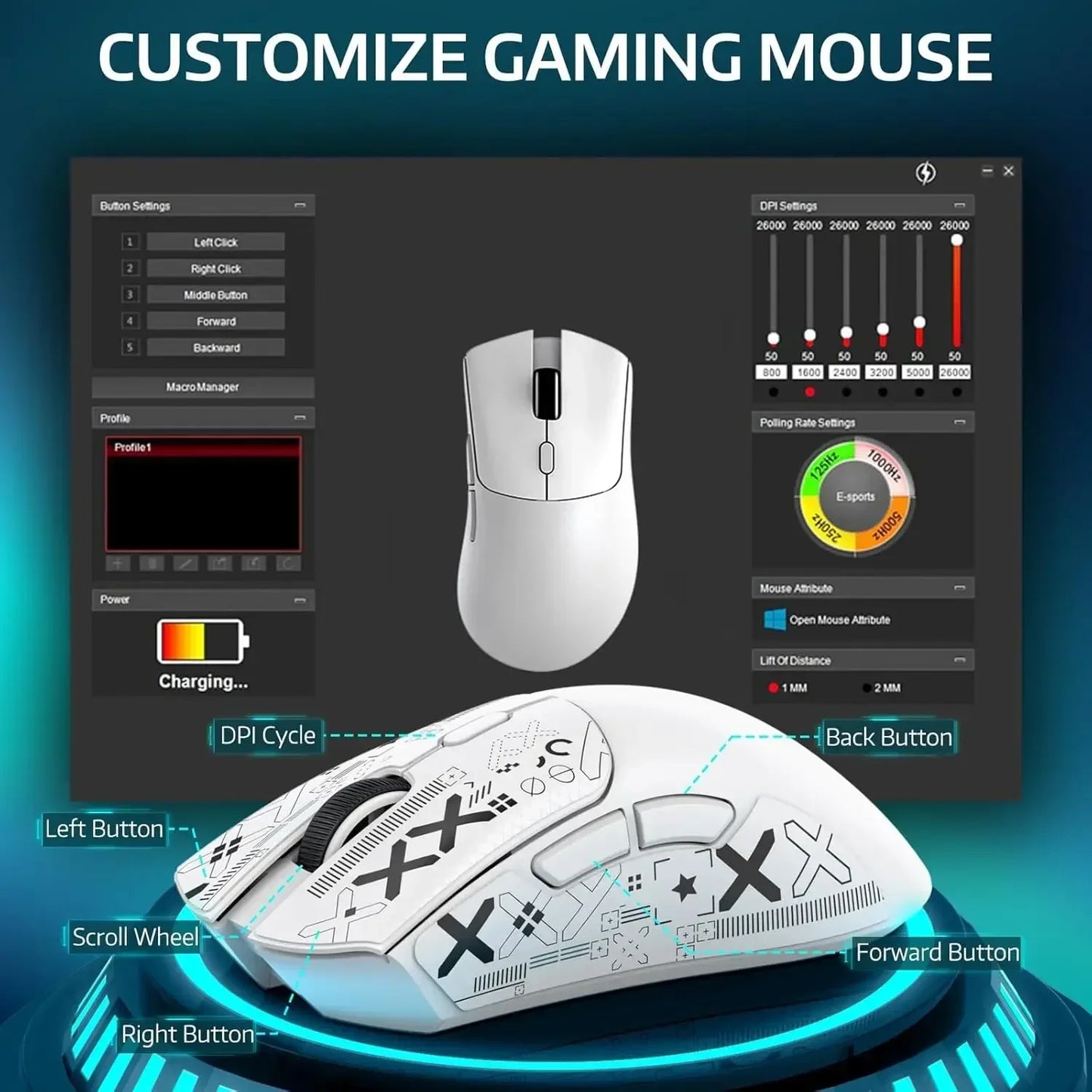 Attack Shark R1 Wireless Gaming Mouse 55g Lightweight 18000dpi PAW3311 Tri-Mode 2.4G/Bluetooth 5.2/USB-C for PC/Mac