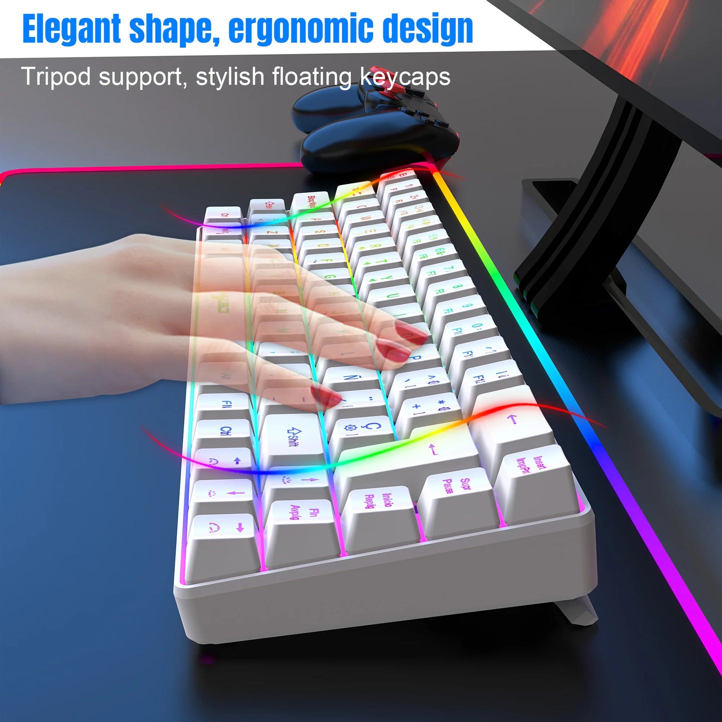 ¡Oferta destacada! Teclado gaming con cable de 69 teclas en español, retroiluminación RGB, diseño compacto al 68%, un accesorio imprescindible para profesionales de oficina y gamers