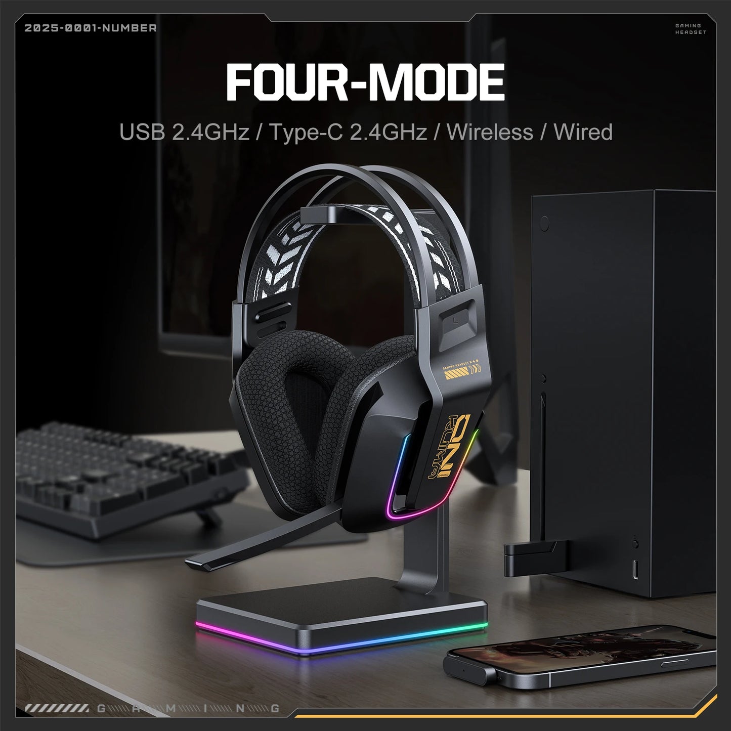 ONIKUMA GT828 Bluetooth Headset Four-mode Connection Over Ear HIFI Stereo Wireless Gaming Headsets with Mic for PC Laptops PS5