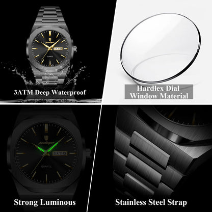 POEDAGAR Fashion Brand Male Watch Waterproof Luminous Stainless Steel Watches For Men Date Week Casual Quartz Men's Clock Reloj