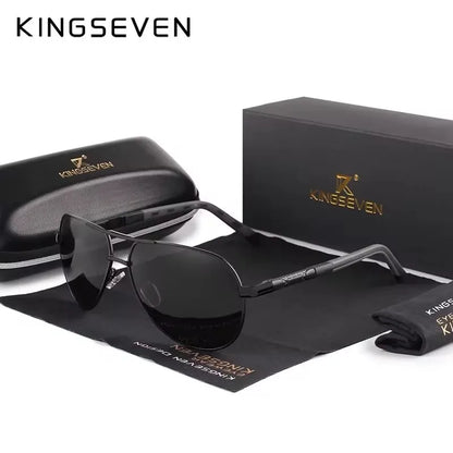 KINGSEVEN – Herr-solglasögon i pilotstil med polariserade UV400-glas och aluminiumram – Bilglasögon för kvinnor – Vardagsglasögon