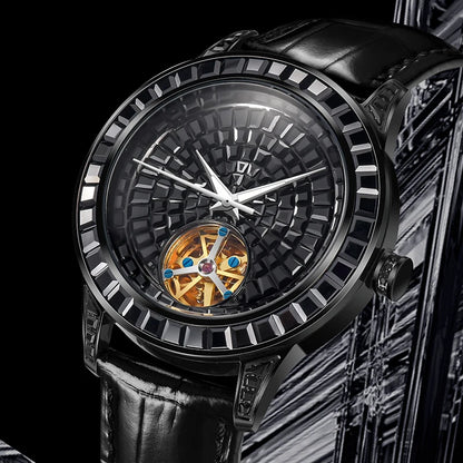 2025 New Haemmer Jacob Diamond Face Tourbillon Mechanical Men's Watch Men's Genuine Leather Glowing Mechanical Watch