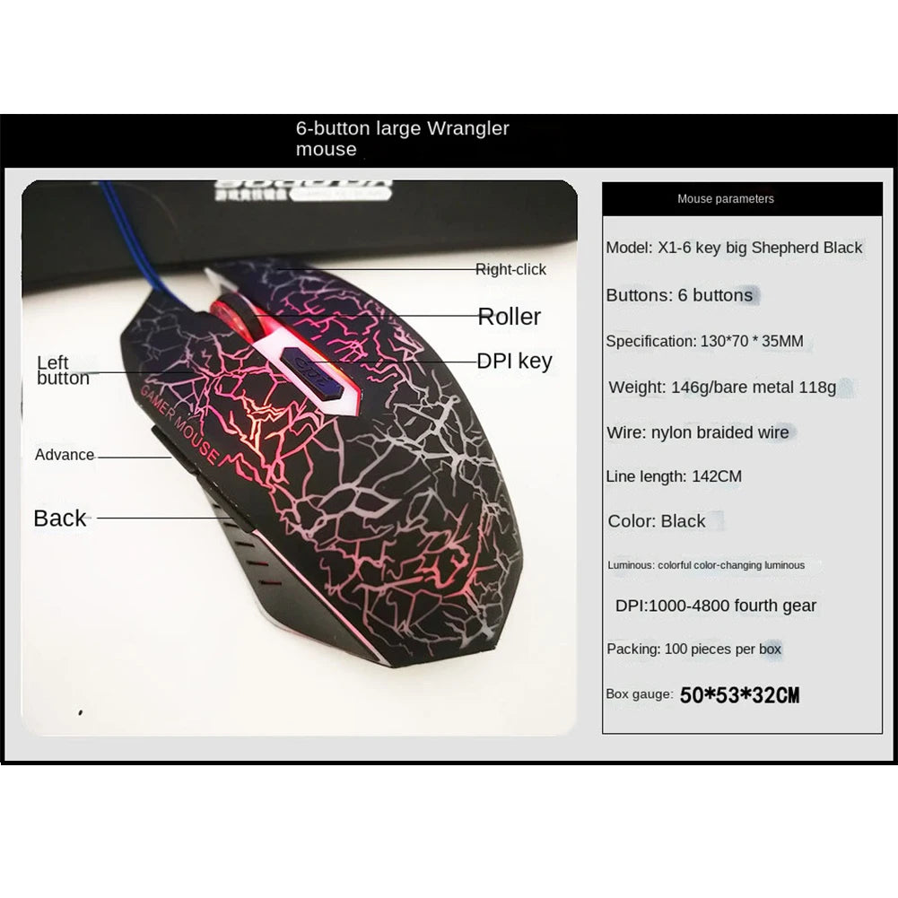 2400 DPI USB Wired Mouse Gaming Mouse LED Backlit Professional Gamer Mice Ergonomic Computer Mouse for PC Laptop Macbook