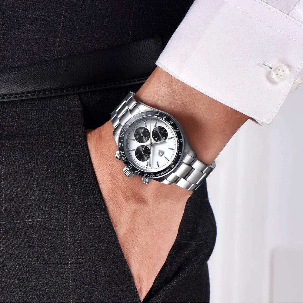 Herreur Rolls Timi Panda – Kvarts-kronograf, luksusmodel, safirglas med antirefleksbehandling, vandtæt, sporty stil