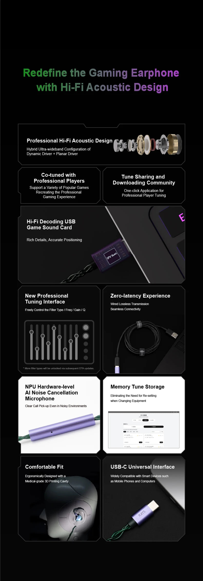 MOONDROP RAYS Gaming Earphones Gravity USB-C DSP Game Sound Card Professional Gaming lEMs Co-tuned with Professional Players