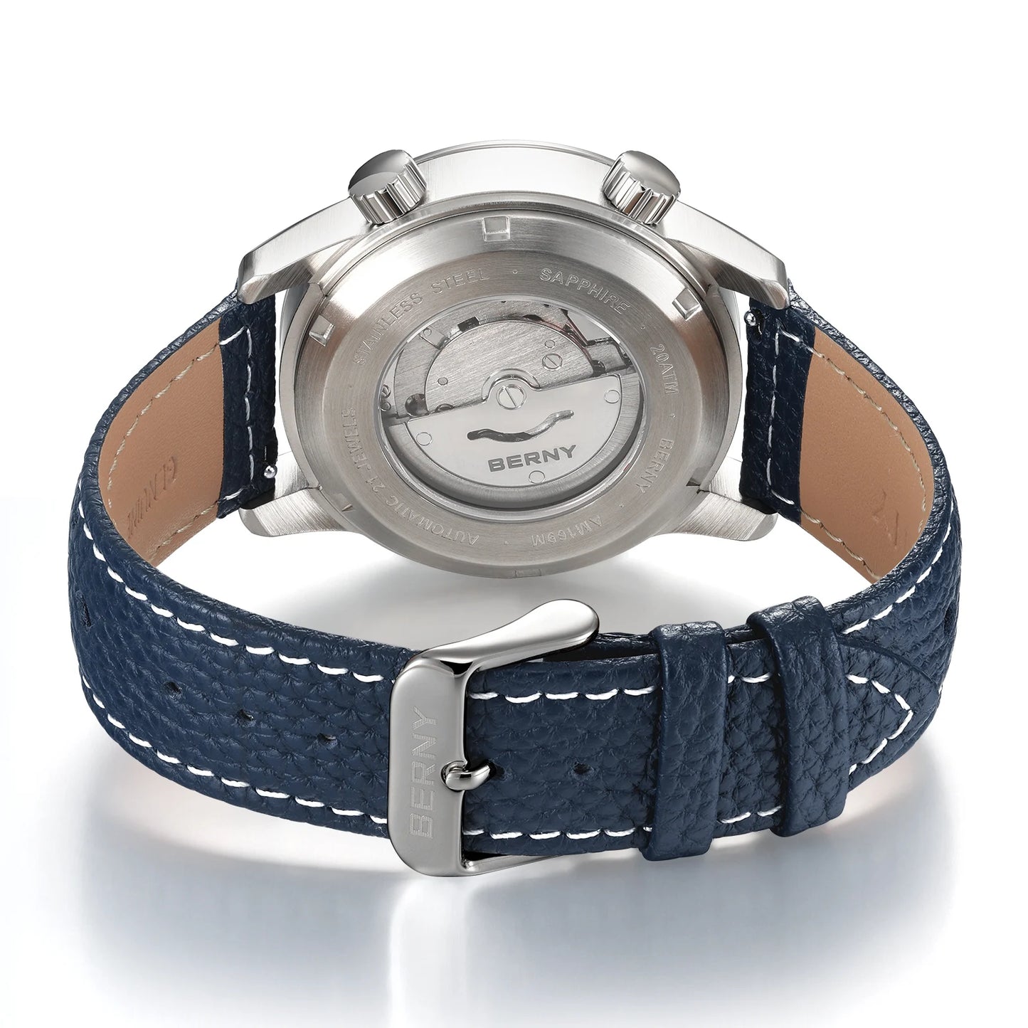 BERNY Men's Automatic Diver Watch Supper Luminous Sapphire AR Coated MlYOTA 8215 Leather Strap Mechanical Diving Watches for Men