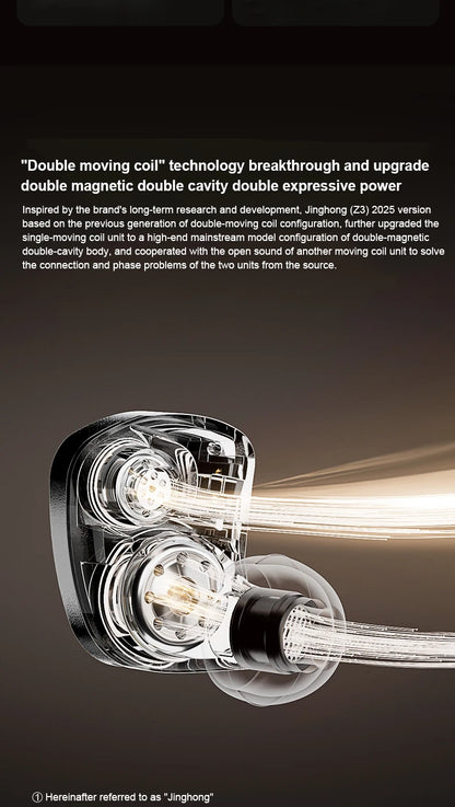 Zhulinniao JingHong Z3 2025 High-Fidelity In-Ear HiFi Earphones Dual Dynamic Drivers Metal Music Monitor Customizable Audio