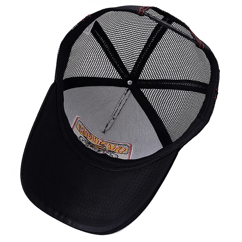Unisex-mesh-trucker-kasket med klassisk motorcykelmønster, åndbar sommer-baseballkasket, streetwear-kasket til mænd og kvinder