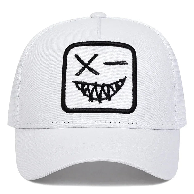 Casquettes de baseball unisexes X à broderie « visage souriant avec dents » – Casquettes de protection solaire pour le printemps et l'été, à porter en extérieur, ajustables, style « trucker » décontracté