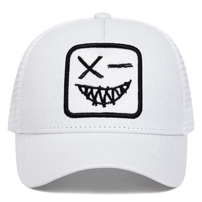 Casquettes de baseball unisexes X à broderie « visage souriant avec dents » – Casquettes de protection solaire pour le printemps et l'été, à porter en extérieur, ajustables, style « trucker » décontracté