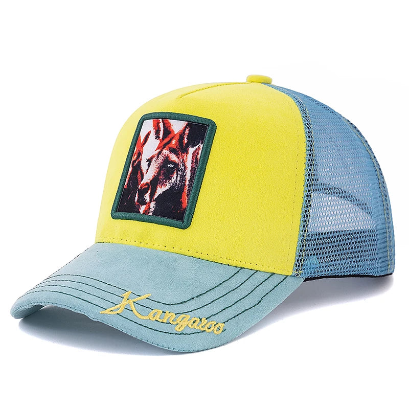 Hot Sale Unisex Mesh Cap Lion Pattern Patch Design Suede Hat Women And Men Summer Animal Baseball Cap Fashion Trucker Hat