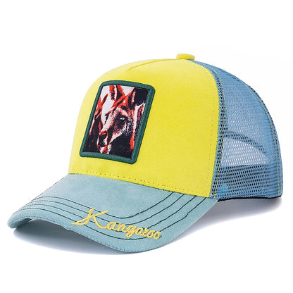Hot Sale Unisex Mesh Cap Lion Pattern Patch Design Suede Hat Women And Men Summer Animal Baseball Cap Fashion Trucker Hat