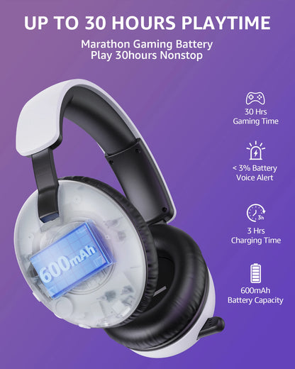 Acinaci BL500 Gaming Headset 2.4G with Noise-Canceling Mic 30-Hour Life,for PC PS4 PS5