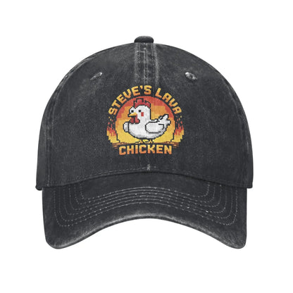 Casquette de baseball unisexe « Chicken Jockey Lava Chicken Print Steves Hat » – Style délavé et vieilli – Taille réglable