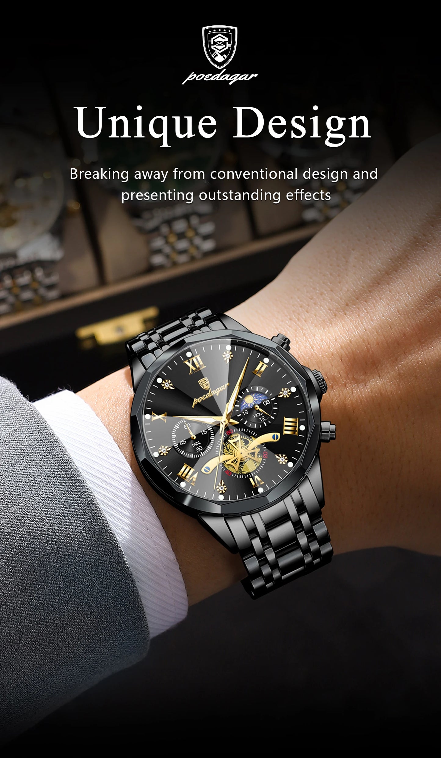 POEDAGAR Luxury Fashion Men Clock Waterproof Luminous Chronograph Male Watch Stainless Steel Quartz Business Men's Watches Reloj