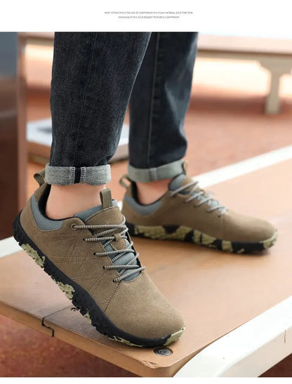 Zapatos de cuero de ante y tejido PU con puntera ancha, antideslizantes, para senderismo, trabajo, deporte masculino y caminatas al aire libre para mujer