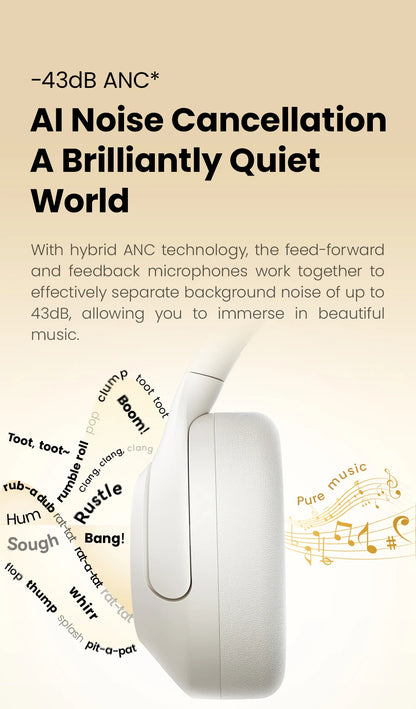 HAYLOU S30 Wireless Bluetooth 5.4 Headphones – 43dB Adaptive Noise Cancelling ANC Headset, 40mm Drivers, 80H Playtime, Hi-Res Audio Over-Ear Headphones