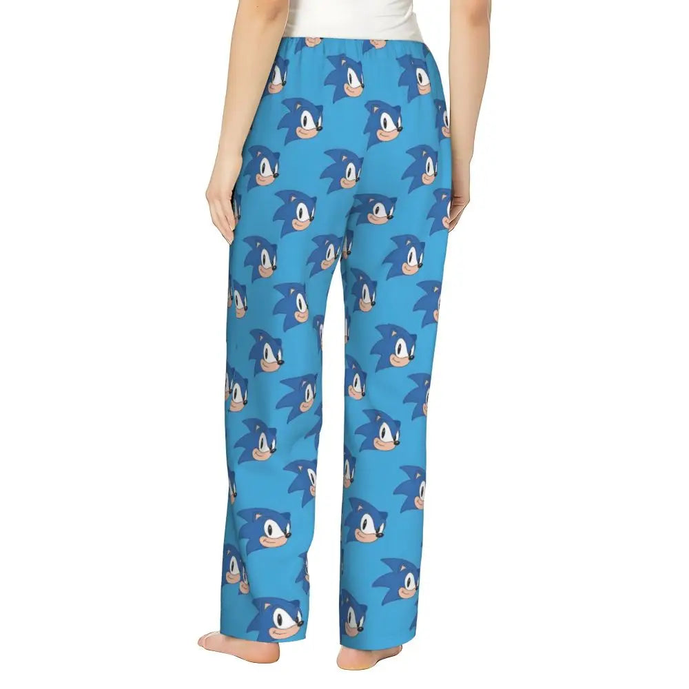 Custom Women Soniced Pajama Pants Printed Hedgehog Game Sleep Sleepwear Bottoms with Pockets