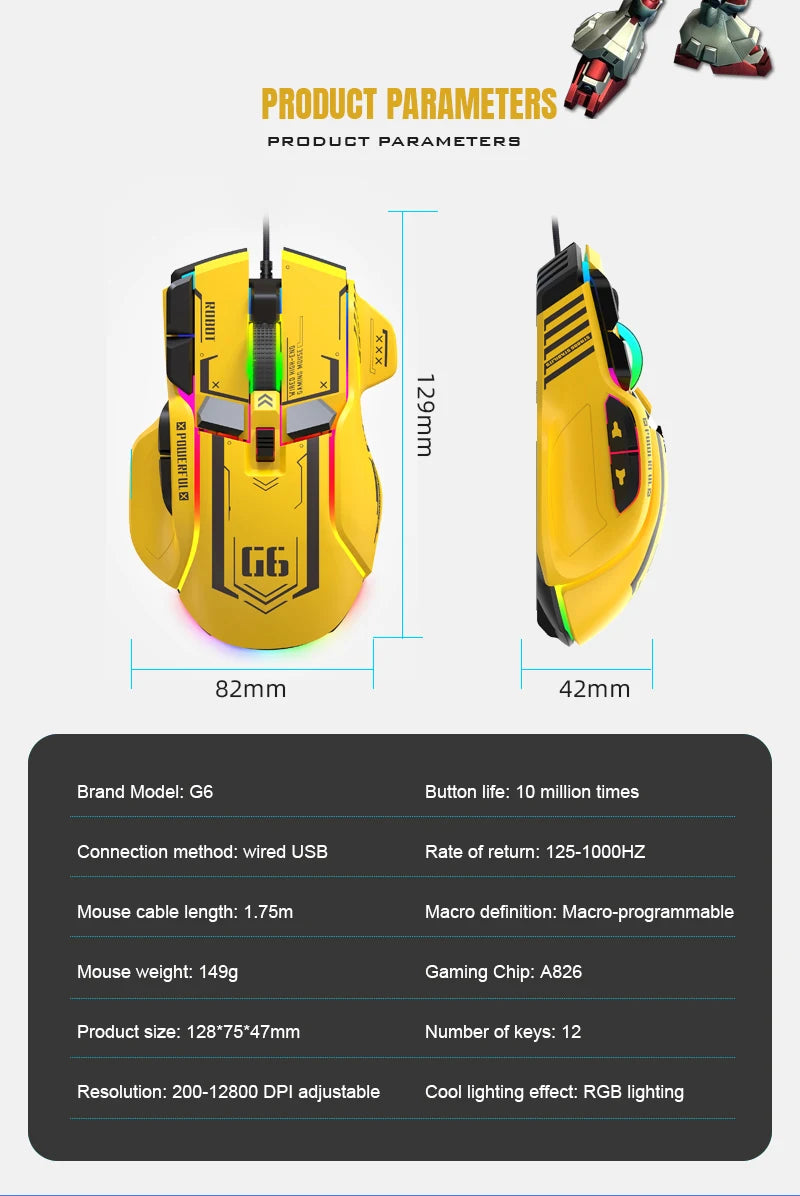 High-end Programmable Gaming Mouse Wired 12800dpi 12 keys RGB Game Mice for Windows IOS  Home Office Laptop PC