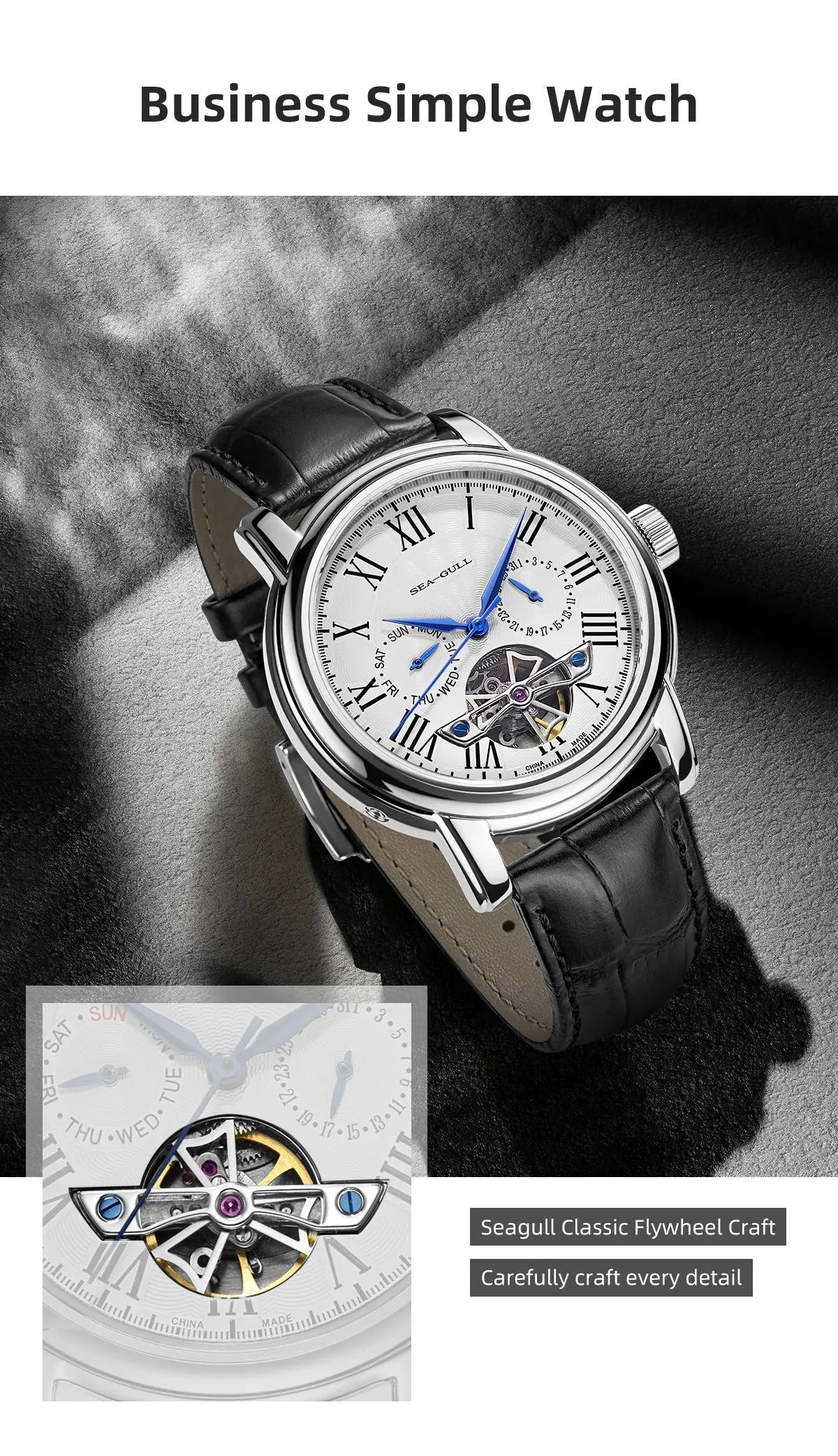 NEU Herren-Automatikuhr mit mechanischem Seagull ST25-Uhrwerk, modische Herrenarmbanduhr mit skelettierter Unruh, Casual-Business-Uhr 819.624