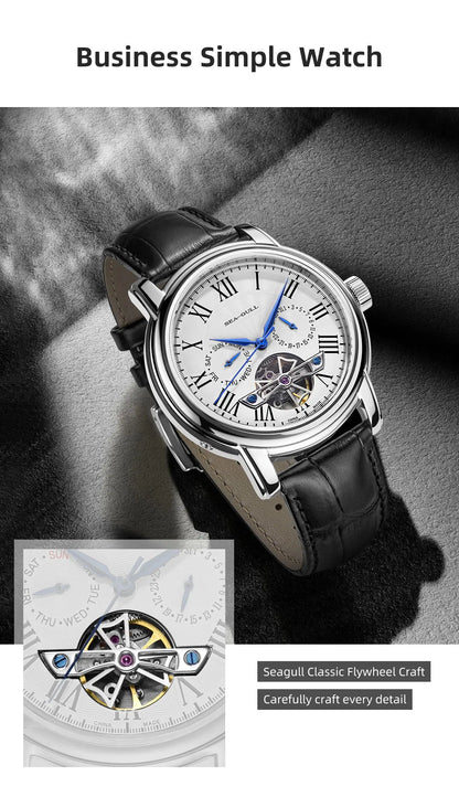 NEU Herren-Automatikuhr mit mechanischem Seagull ST25-Uhrwerk, modische Herrenarmbanduhr mit skelettierter Unruh, Casual-Business-Uhr 819.624