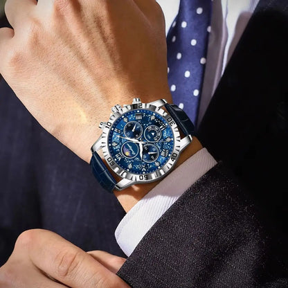 Montre-bracelet de luxe POEDAGAR pour homme – Chronographe sportif, étanche et lumineux, avec bracelet en cuir, mouvement à quartz