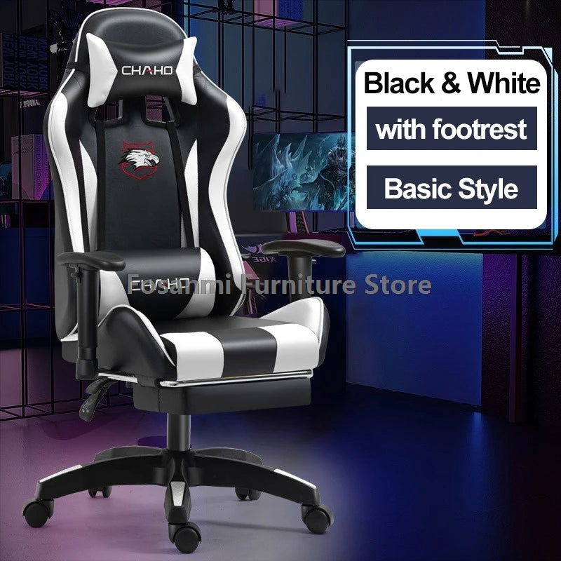 Fosanmi Gaming Chair with Footrest & Headrest, Ergonomic Leather Racing Chair, Swivel Computer Gaming Chair with Adjustable Armrests for Office