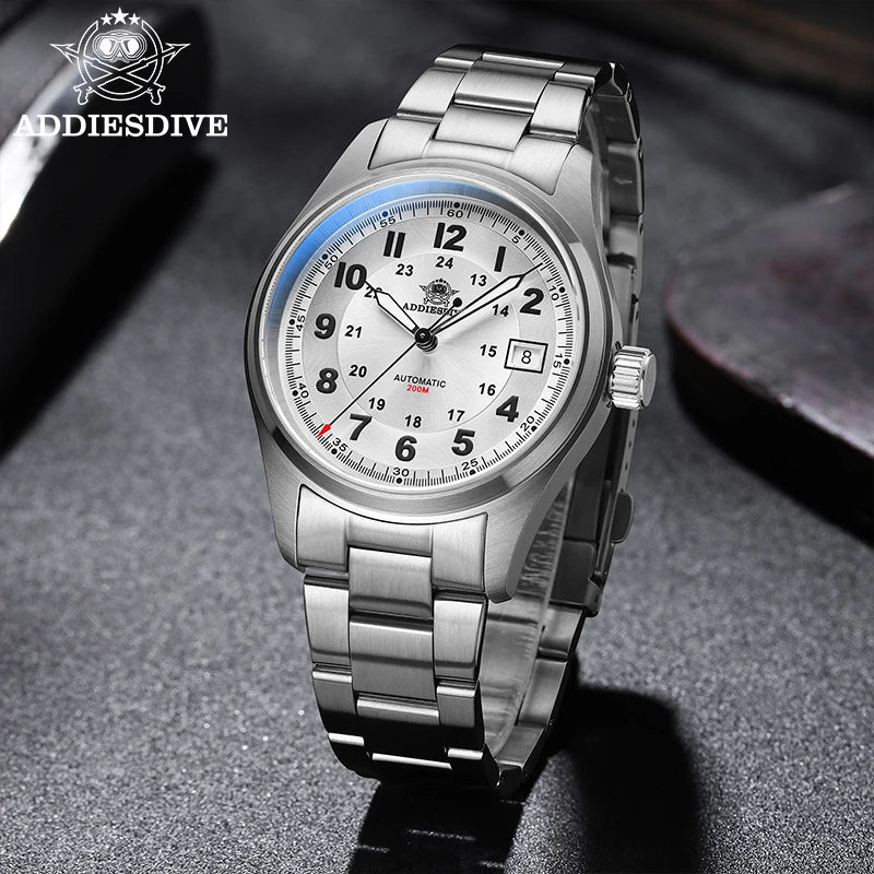 ADDIESDIVE Men's Retro Mechanical Watch Sapphire Mirror Glass Stainless Steel Watch BGW9 Luminous 200m Waterproof Analog Watch