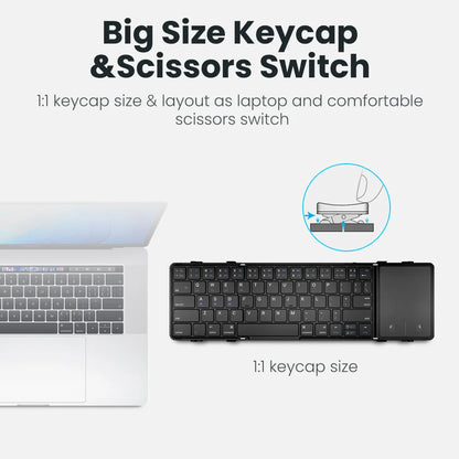 BOW Korea/Russia Wireless Folding Keyboard with Touchpad/Numberpad Rechargeable Foldable Bluetooth Keyboard for Tablet Ipad