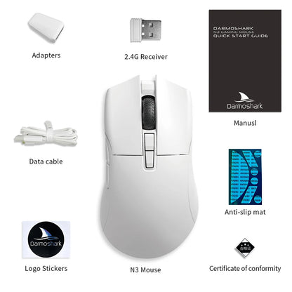 Motospeed Darmoshark N3 Pro Bluetooth Wireless Gaming Mouse Double 8K Tri-Mode Rechargeable PAW3395 64g Ergonomic Gamer Mouse
