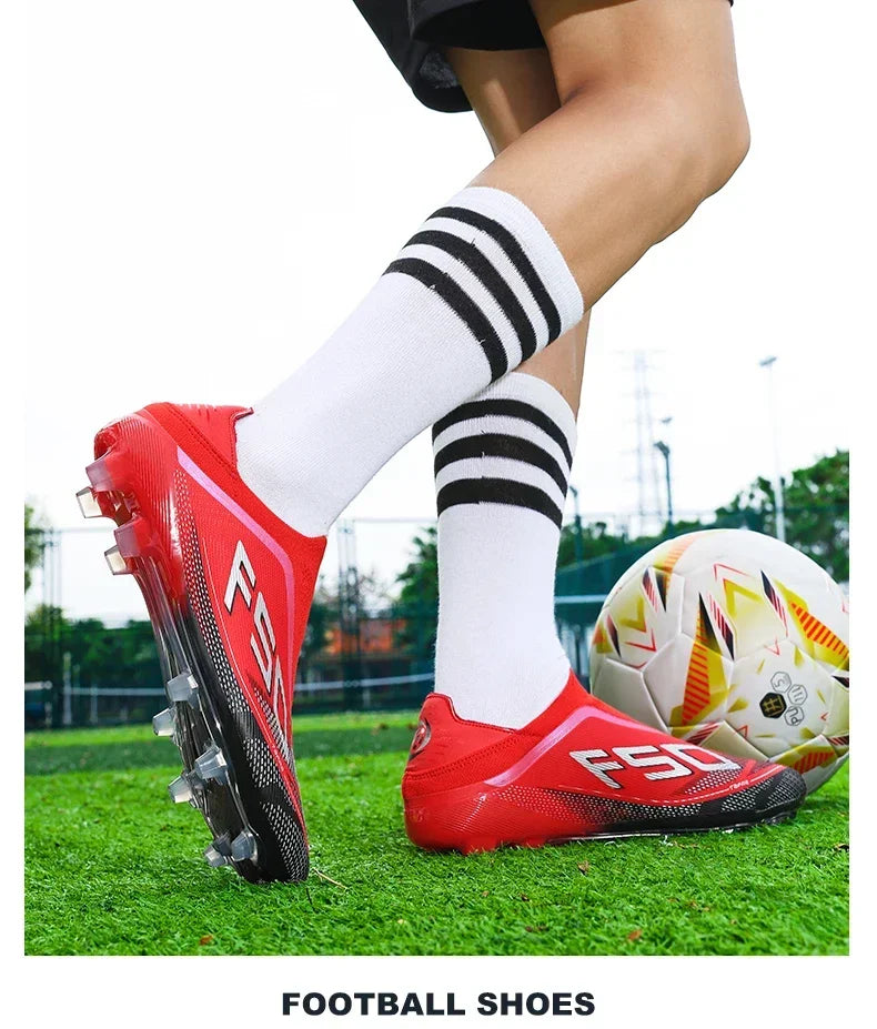 Botas de fútbol para hombre, tacos para césped, alta calidad para partido al aire libre, calzado antideslizante para niños, modelo de caña alta ligero muy vendido