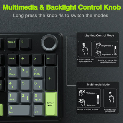 AULA F99PRO Wireless Gaming Keyboard Gasket Structure Compatible with 3/5 Pins Hot-swap Mechanical Keyboard with Media Knob