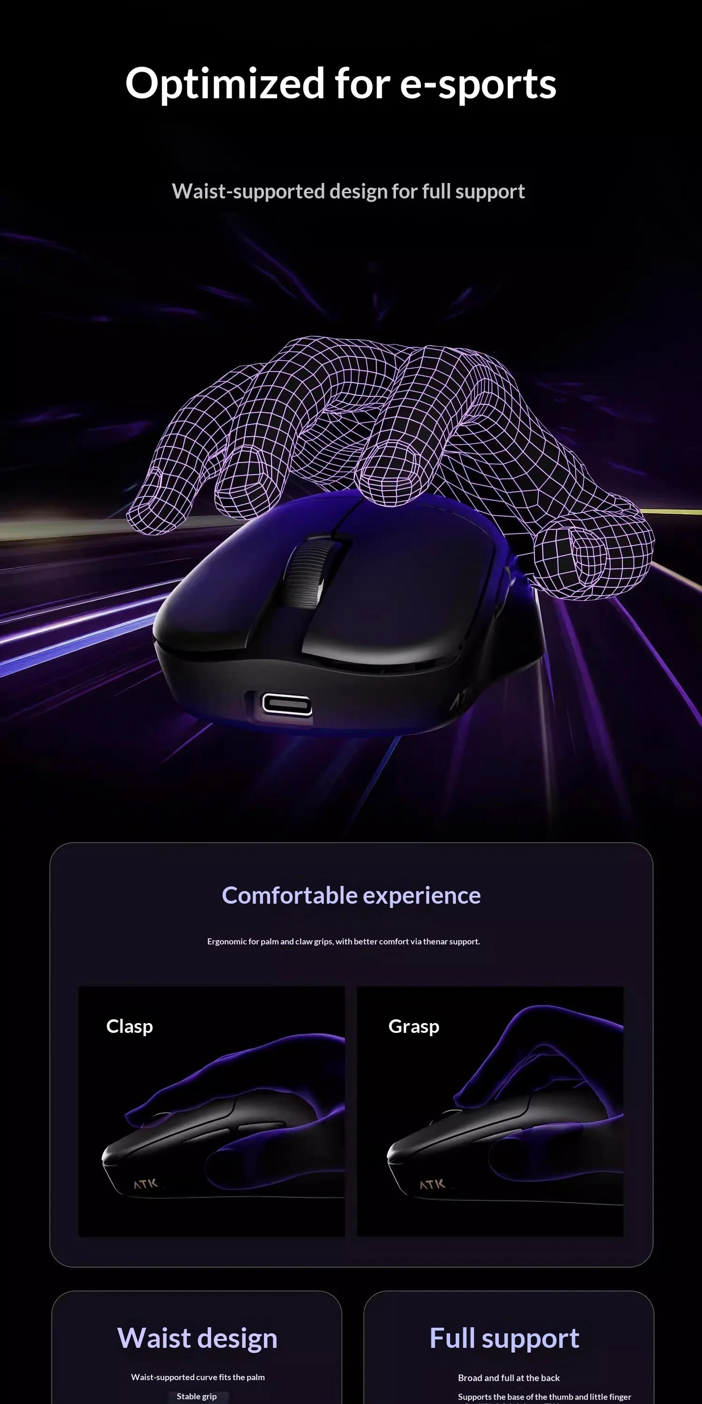 NEW ATK U2 V2 Mini Ultimate Wireless Gaming Mouse Tri-model Lightweight PAW3950Ultra 8KHz 500mAh Custom Ergonomic E-sports Mouse