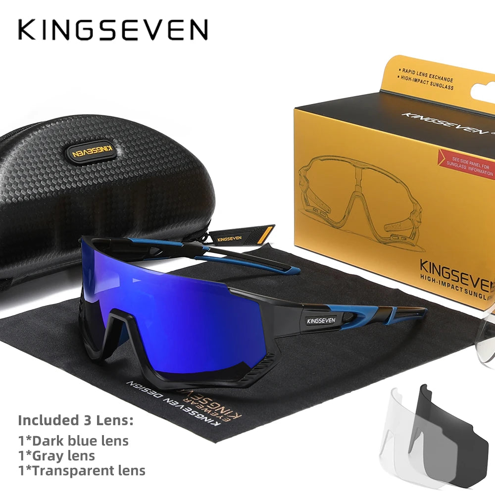 KINGSEVEN Cykelsolglasögon med UV-skydd för män och kvinnor, cykelglasögon, UV400, polariserade, fiske, cykling, klättring, stor ram, sportglasögon