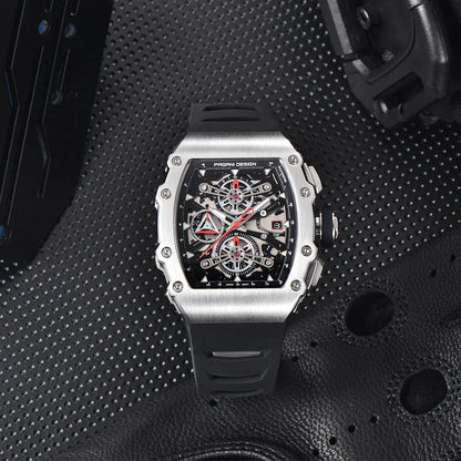 Pagani Design Men's Quartz Watches Japan Movt Skeleton Dial Waterproof Sport Rectangle Sapphire Glass Chronograph Watch For Men