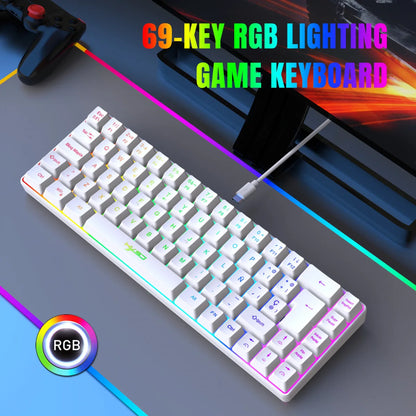 RGB backlit keyboard Russian 69 keys white membrane gaming wired ergonomic Keyboards for compact mini for pc laptop color black