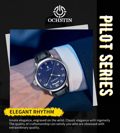 OCHSTIN Day Date Gents Watches 2025 Gift for Men Automatic Mechanical Business Wristwatches 40mm Analog Male Clock Leather Strap