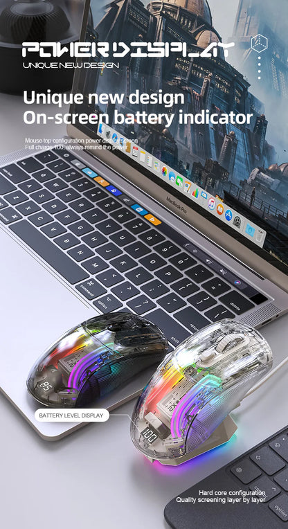 Attack Shark X2PRO Bluetooth Mouse, Tri-Mode , RGB Lights, Magnetic Charging ,Transparent, Battery Indicator, Computer Phone